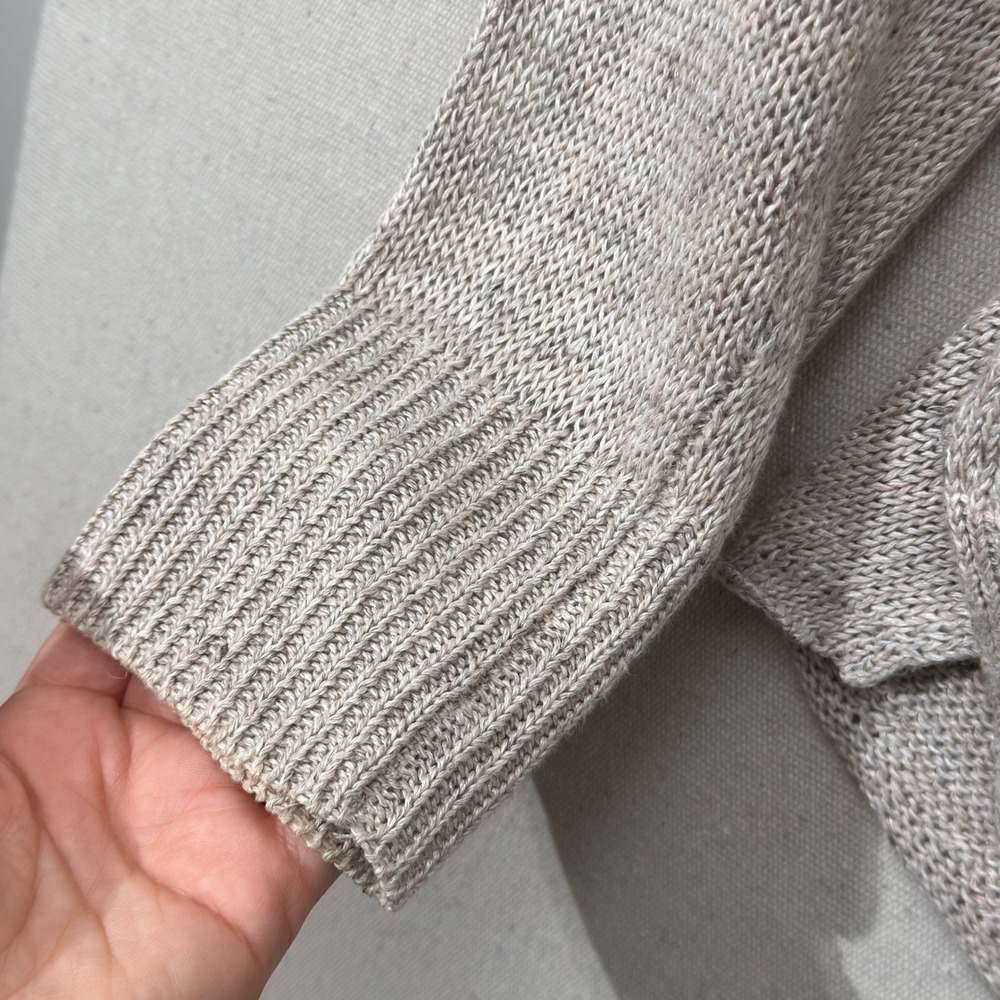Eileen Fisher Organic Linen Cardigan L Oatmeal Open Knit Coastal Minimalist - Picture 7 of 12